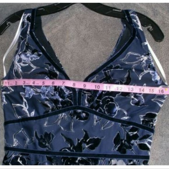 NWT Marchesa Notte Blue Floral Sleeveless Tiered Burnout Gown Dress 2 - Picture 10 of 12